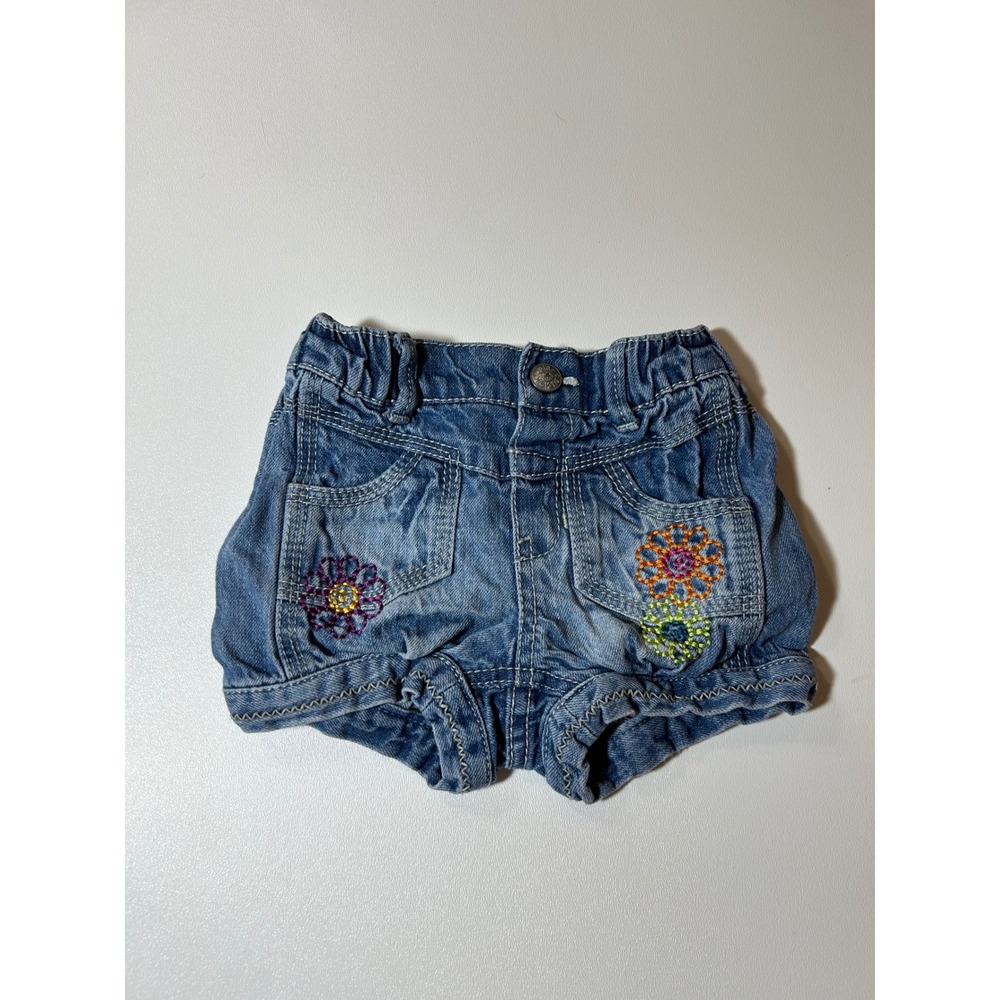 Koala Kids Shorts Girls' 12M Blue Denim Embroidered Flower Bubble Hem